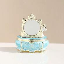 1pc Vintage Enamel Princess Vanity Jewelry Box With Mirror – Floral Motif Metal Decorative Box For Storing Earrings, Rings, Watches; Elegant Home Decor Gift For Women, Ornate Embellished Lid, Intricate Design Craftsmanship - 彩色 - 查看 5