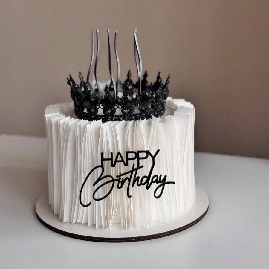 1件/3件/6件 金色與黑色生日快樂蛋糕裝飾插牌，適用於生日派對蛋糕裝飾