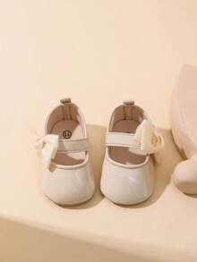 0-1 Year Old Baby Girls Mirror PU Bow Hook And Loop Design Flat Versatile Princess Crib Shoes, Fit For Spring & Summer - Apricot - View 3
