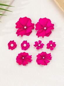 1 Set de 4 pares de aretes colgantes vintage exagerados con decoración de perlas falsas y diseños florales y geométricos irregulares para mujeres