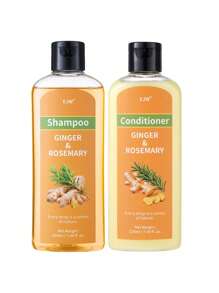 Champú y acondicionador de esencia de jengibre y romero, extracto de plantas para nutrir el cabelludo, control del aceite, cabello esponjoso y voluminoso, con extractos de jengibre, romero y panax, adecuado para todo tipo de cabello, suave y no irritante
