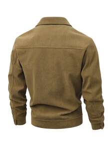 秋冬季新款灯芯绒夹克，男士时尚休闲纯色翻领外套，中青年百搭外套，抓绒材质