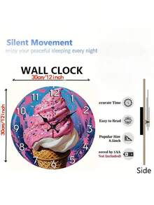 1 Peça Relógio de Parede Pendurado de Sorvete, Relógio de Parede Decorativo Silencioso Estilo Escandinavo Sem Moldura, Decoração de Quarto Presente de Natal/Ação de Graças, Decoração de Parede, Dormitório, Decoração Escolar, Surpresa Escolar
