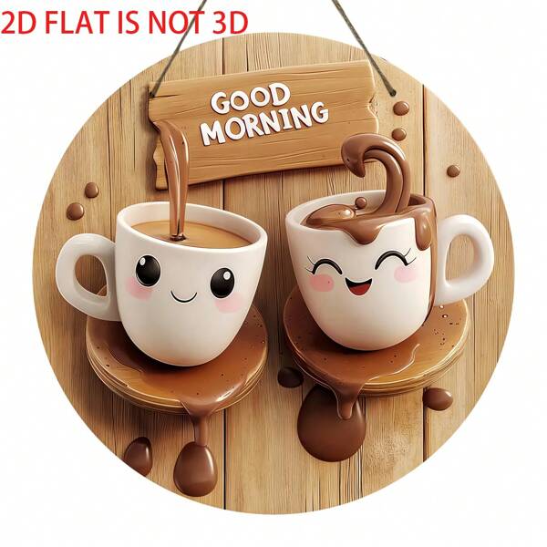 2D Flat, 1pc Round Wooden Decorative Plaque, Early Tea Theme, Suitable For Bar, Kitchen, Cafe, Home, Living Room, Office Decor, Home Decor, Holiday Gift, 8x8 Inches