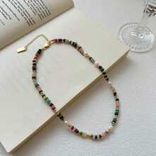 1pc Summer Vintage Fashion Boho Jewelry Colorful Natural Crystal Stone Beaded Necklace For Women