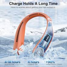 Neck Fan, Hands Bladeless Neck Fans Portable Rechargeable, 6000 MAh Battery Operated Wearable Personal Fan, Cooling Neck Fan, 3 Speeds, USB Fan Gifts Men, Women, Travel, Outdoor - 橘色 - 查看 3