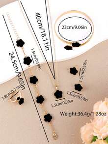 6pcs/Set Women's Same Color Lucky Flower Decoration Accessory Combination 1 Pair Of Earrings 1 Necklace 1 Bracelet 1 Bracelet 1 Ring Set Suitable For Daily Use