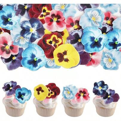 40 PCS Edible Cherry Blossoms Cupcake Toppers Edible Cherry Blossoms Flowers Cake Decorations Wafer Paper Flowers Cupcake Topper For Baby Shower Kids Birthday Party Decorations Supplies Colorful