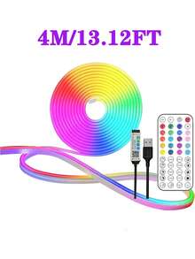 1pc Neon LED Light Strip, Waterproof, DIY Design, Suitable For Gaming Room, Bedroom, Living Room, Kitchen, Bar, Corridor, Party Decoration, Outdoor Decoration, Festival Atmosphere Decoration, Party Decoration, 44 Key Remote Control, Multiple Modes