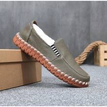 Summer Men's Breathable Casual Driving Shoes Top Layer Cowhide Loafers Genuine Leather Handmade Shoes Slip-On Sneakers For Men - Màu xanh quân đội (8288) - Xem 12