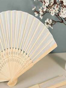 1/2/5pcs Silk Fans Decorative Fabric Fans, Plain Folding Fan, Wedding Gift, DIY Decor For Tabletop & Wall Hanging