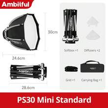 Ambitful PS22 8.6in PS30 11.8in Quick Octagonal Mini Bowens Grid Softbox For YN150 IFOOTAGE Nanlite Forza 60 Photography Light - Black - View 12
