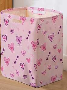 1 pieza, Canasta de almacenamiento plegable de gran capacidad con diseño de corazón de dibujos animados y asa, Organizador de suministros para guardería de múltiples usos, Organizador de pañales, Almacenamiento de ropa, Almacenamiento de artículos esenciales para guardería, Versátil caja de almacenamiento plegable para bebé