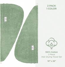 Soft Linen 100% Cotton Hair Towels For Women, Head Towel Cap, Cotton Hair Turban Towel Wrap For Long Curly Anti Frizz Hair, Soft And Absorbent Cotton Hair Towels 2 Pack, Sage Green - White - View 11
