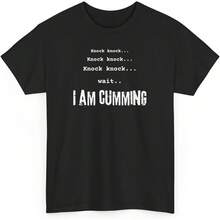 Men's Graphic T Shirt Casual Short Sleeve Cotton  Knock Knock Wait I Am Cumming Funny Joke Shirt Word Play Funny Double Meaning Shirt, 100% Cotton Black Tee Streetwear - 黑色 - 查看 1