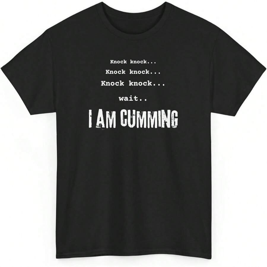 Men's Graphic T Shirt Casual Short Sleeve Cotton Knock Knock Wait I Am Cumming Funny Joke Shirt Word Play Funny Double Meaning Shirt, 100% Cotton Black Tee Streetwear - 黑色 - 查看 1