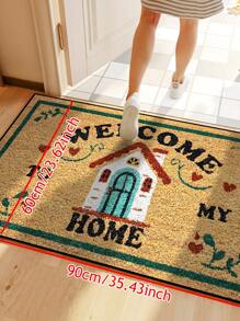 1 件有趣的欢迎房子图案门垫，简约风格黄色短毛绒速干防滑可洗垫子适用于厨房、浴室、餐厅、走廊入口、派对、聚会、新年、四季、庭院装饰 - 黃色 - 查看 2