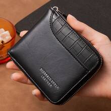 男士真皮钱包，奢华男士钱包，拉链卡包，零钱袋，RFID防盗钱包，男士礼品，钱夹钱包，迷你钱包，男士钱包，小型真皮钱包 - 黑色 - 查看 3