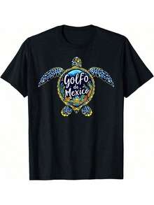 Golfo De Mexico Viva Mexico NCIE Funny T-ShirtSuitable For Men And Women, Street Style Personalized T-Shirt, Fashion Print Short Sleeve Hip-Hop Cotton Short-Sleeves-0723-2205-017LZX-12222 - Black - View 1
