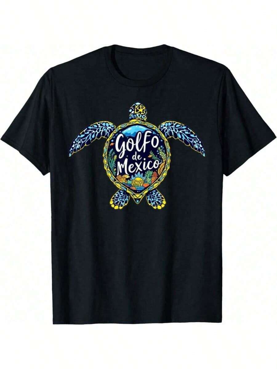 Golfo De Mexico Viva Mexico NCIE Funny T-ShirtSuitable For Men And Women, Street Style Personalized T-Shirt, Fashion Print Short Sleeve Hip-Hop Cotton Short-Sleeves-0723-2205-017LZX-12222 - Black - View 1