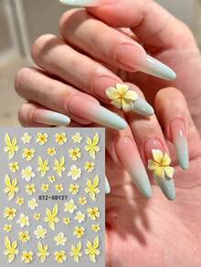 2 件夏季假日海星海岛兰花鸡蛋花 5D 浮雕美甲贴纸芙蓉花花瓣夏季指甲美甲饰品装饰 DIY 礼物美甲用品 - 彩色 - 查看 3