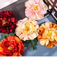 Bridal Chiffon Flower Hair Clip, Red Peony Fabric Hair Clip, Boho Beach Vacation Floral Hair Clip, Polyester Faux Flower Dance Performance Headpiece, Valentine's Day Party Dress Flower Brooch Claw Clips Hair Slide Hair Barrettes