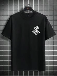 Camisetas de Hombre Cuello Redondo Manga Corta con Estampado Gráfico Alienígena Casual Sencilla Verano - Negro - Ver 1