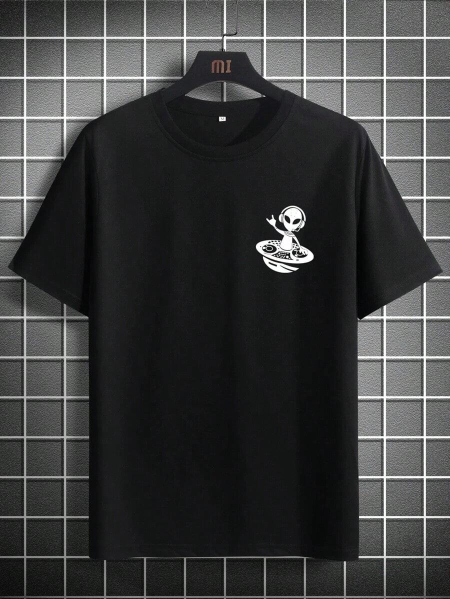 Camisetas de Hombre Cuello Redondo Manga Corta con Estampado Gráfico Alienígena Casual Sencilla Verano - Negro - Ver 1