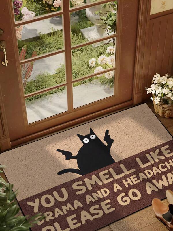 1pc Funny Kitten Pattern Welcome Doormat, Simple Style Short Plush Quickly-Drying Non-Slip Washable Entrance Floor Mat, Suitable For Kitchen, Bathroom, Dining Room, Hallway, Party, Gathering, New Year, All Seasons, Yard Decoration Room Decor Rug Carpet Bedroom Decor Rugs
