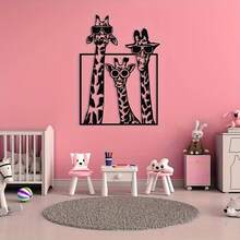 Arte de parede de metal com girafa – 1 peça de decoração divertida para casa com três girafas – Escultura de parede de metal inspirada na natureza, fácil de pendurar, ótimo presente para amantes de animais - Preto - Ver 7