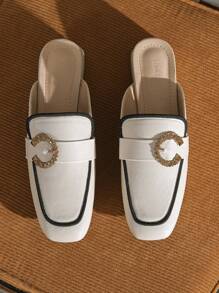 Women Thick Heel Mule Slide Loafers, Backless Comfort Retro Slip On Shoes, Spring & Summer 2025