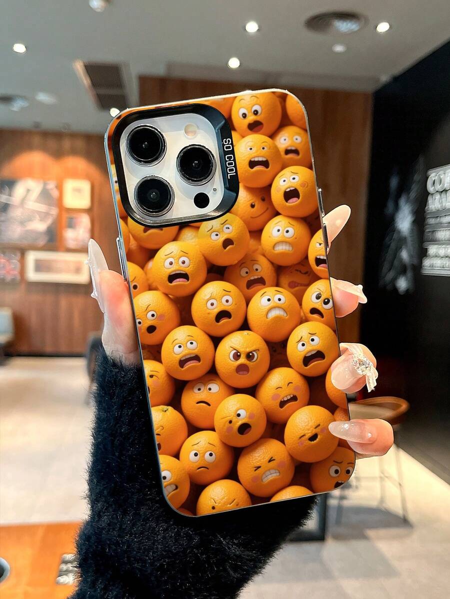 TPU Funny Orange Pattern Phone Case For IPhone 15, 16e, 14, 11 Pro Max, 13, 12, Plus, Anti-Yellowing, Anti-Shock, Anti-Slip, Anti-Drop, Lightweight Soft Shell Phone Case - Black - View 1