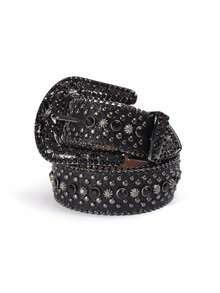 男女通用水钻腰带，适合西部牛仔/女孩，镶嵌奢华水晶水钻的牛仔/男孩皮带，适合万圣节夏季、秋季、秋季、万圣节 - 黑色 - 查看 14