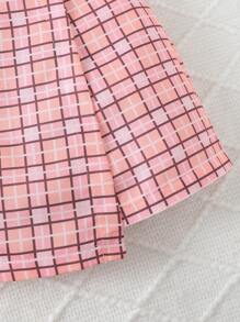Conjunto de 2 piezas de top de manga corta y falda asimétrica con estampado de cuadros para niñas, adecuado para niñas de 4 a 7 años, casual, de calle, de fiesta, look de moda