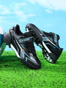1 Pair Little Boys Children's Shoes Unisex Kids' Leather Magic Strap Sports Shoes, Waterproof, Shock-Absorbing, Comfortable, Soft For Grass, Students, Football Training, Casual, Running, Lightweight Cleats