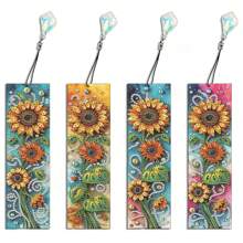 Set de 4 Marcapáginas de arte de diamantes con patrón de girasol, regalo de arte de cristal y rhinestone con colgante de diamante, regalo festivo. Brillantes marcapáginas de manualidades de DIY para el hogar, oficina, escuela, regalo para amantes de los libros