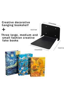 Unsichtbares schwebende Bücherregal - Modernes schwarzes wandmontiertes Metall-Bücherregal für Zimmer, Schlafzimmer, Bücherregal, kleine Bücherregale mit minimalistischem Design, eleganter Stauraum für Bücher und Dekorationen plus drei große, mittlere und kleine dekorative Bücherdummies