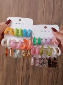 6 pièces/12 pièces/18 pièces/36 pièces Ensemble de boucles d'oreilles géométriques vintage en forme de C et rondes en résine acrylique, convient pour les femmes au quotidien/plage d'été/fête sur un bateau, cadeau