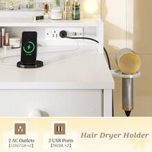 EnHomee Vanity Desk With Mirror And Lights,37 Inch Make Up Vanity With Power Outlets,Makeup Desk With 5 Fabric Drawers,3 Lighting Modes,Dressing Table For Bedroom,White - Xem 6