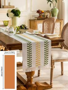 1 件绿叶刺绣流苏桌旗，美式农舍风格，家庭厨房装饰长方形桌布，适合节日派对生日宴会，易于清洗（多种尺寸和颜色可选） - 綠色 - 查看 17