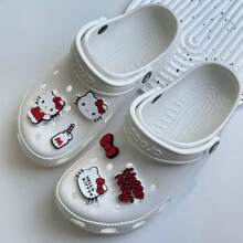 Sanrio 6pcs Hello Kitty Shoe Decorations - 3D Cute & Fashionable Removable Shoe Charms, Suitable For Wooden Clogs And Sandals In Spring/Summer