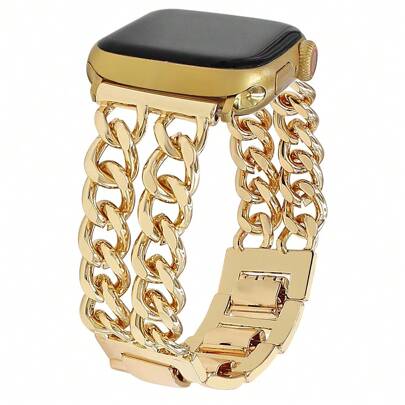 Pulseira de relógio ajustável com design de corrente dupla em metal dourado, 1 peça, adequada para relógios Ultra2 1 SE S9 8 7 6 5 4 3 2 1, acessórios para presente para homens e mulheres, pulseira de substituição para smartwatch 38 mm 40 mm 41 mm 42 mm 44 mm 45 mm 49 mm (relógio não incluído), novos produtos da moda global para smartwatch