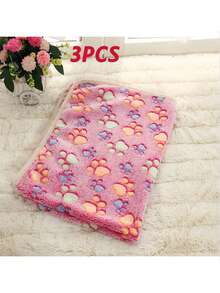 1pc Or 3pcs Ultra Soft Flannel Kitty/Puppy Blanket With Cute Paw Pattern, Machine Washable Pet Bed Mat, Multiple Colors And Sizes Available, Suitable For Medium & Small Pets - Pink - View 25