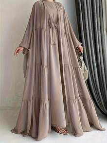 2 件套：褶皱吊带上衣和外套连衣裙、端庄长袍