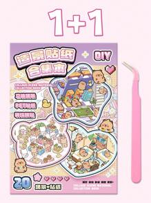 47 Stücke dekorative DIY Haus Aufkleber, Landschafts Aufkleber, Szenen Aufkleber (26 Materialbögen + 20 Grundkarten + Metall Pinzette), 3D Miniatur Haus Diorama Aufkleber, Landschafts Aufkleber, Handbuch Aufkleber, kleine Haus Szene Sortier Aufkleber, wiederverwendbar, verschiedene Größen erhältlich