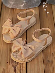 Women's Casual Bowknot Flat Sandals, Breathable Slip-On Elastic Band Beach Slip-On, Summer