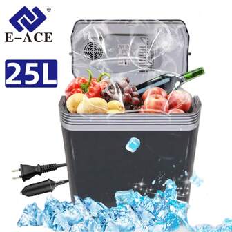 EE-ACE Refrigerador portátil de 25L para uso en automóvil y hogar, puede enfriar y calentar, mini refrigerador con asa, adecuado para viajes al aire libre, conservación del calor, refrigeración y calefacción