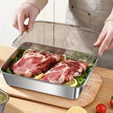 Stainless Steel Food Storage & Roasting Pan – Rust-Resistant, Easy To Clean Oven Tray For Baking, Roasting Meats And Vegetables – Durable Cookware For Meal Prep, Fridge Storage, Camping – Multi-Use Rectangular Kitchen Bakeware