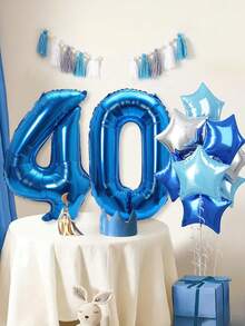 优雅的蓝色和粉色生日气球套装 - 40 英寸海军蓝和粉色数字聚酯薄膜气球，带银色星星装饰，适合男士和女士派对 - 多用途庆祝装饰，适合所有季节，生日派对、毕业典礼、周年纪念、拍照的生日气球 - 藍色 - 查看 30