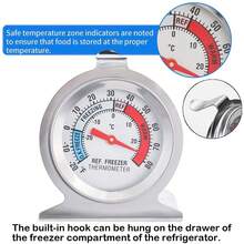 2pcs/Set Stainless Steel High Precision Large Dial Refrigerator Thermometer, Analog Temperature Gauge -30~30°C/-20~60°F With Red Indicator, Non-Contact, Ideal For Refrigerators & Freezers - Silver - View 5